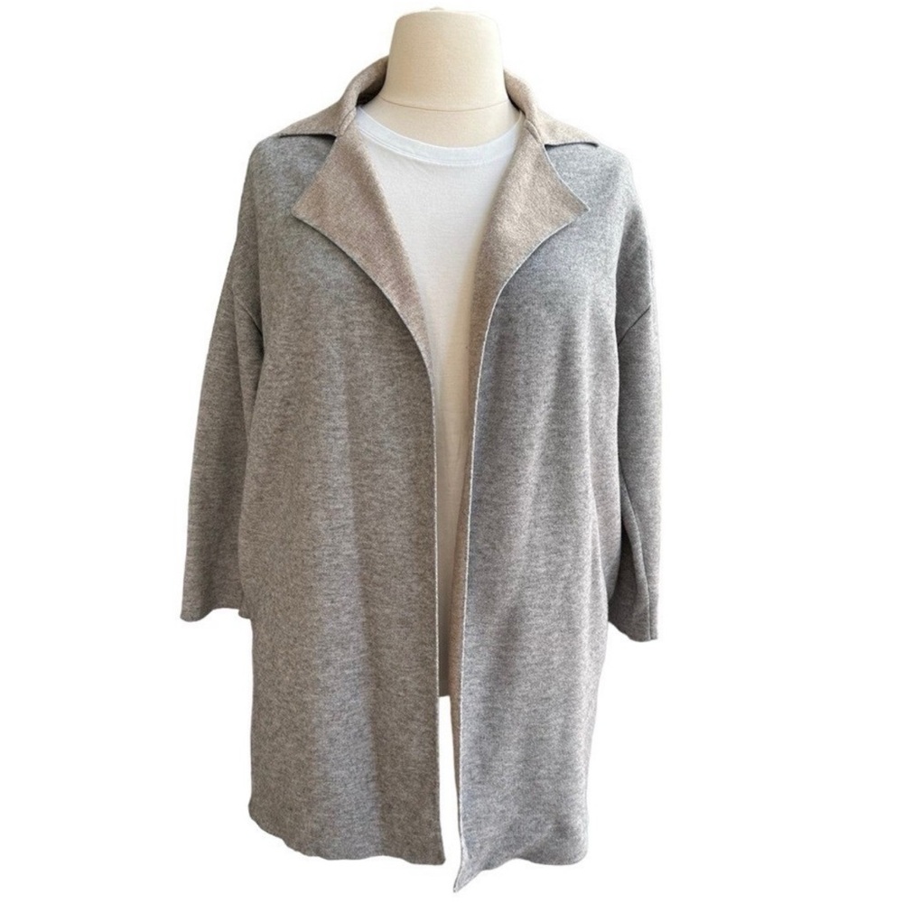 Zara Heather Grey and Tan Knit Women's Soft Open Front Long Cardigan / Blazer M